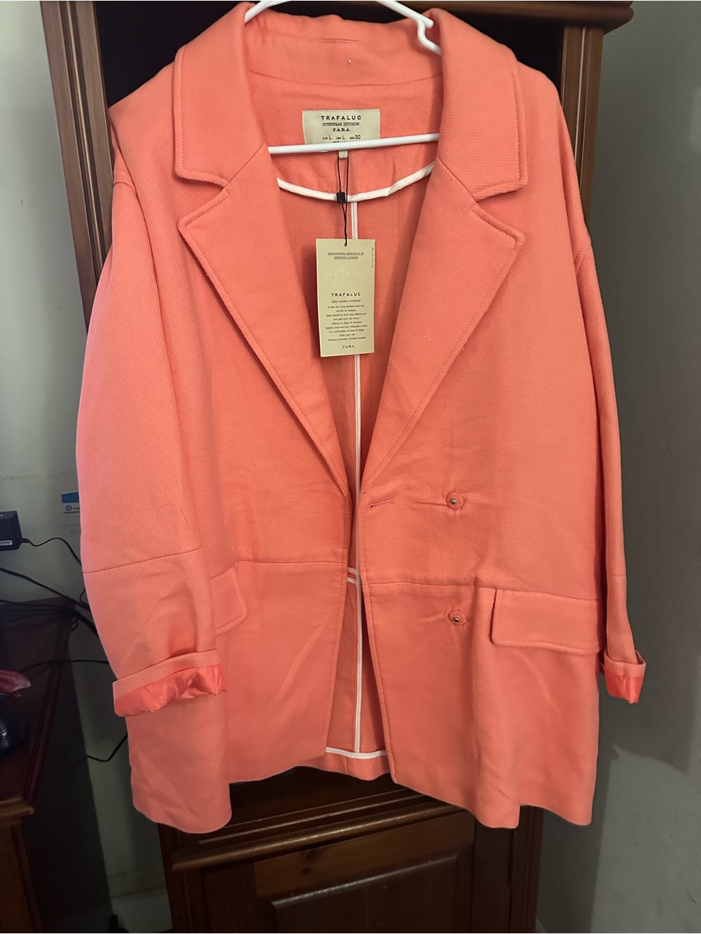 Zara Coral-Peach Oversized Blazer